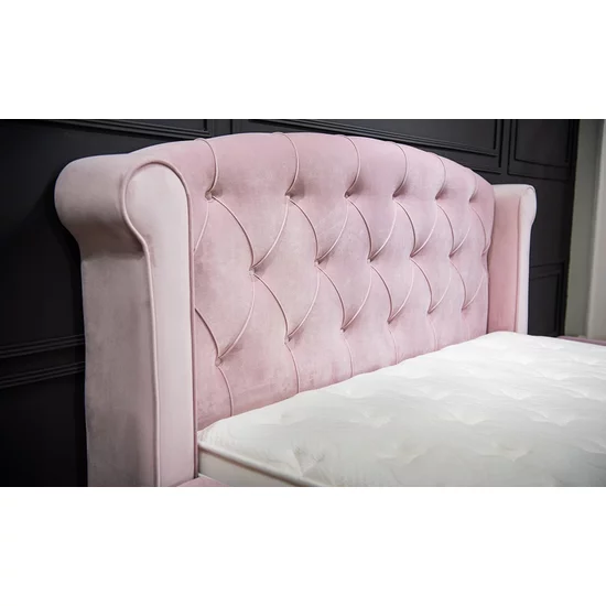 Pat tapițat Visco 160x200 cm roz, cu ladă depozitare și somieră rabatabilă picture - 8