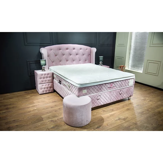 Pat tapițat Visco 160x200 cm roz, cu ladă depozitare și somieră rabatabilă picture - 2