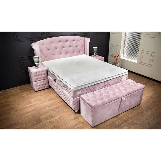 Pat tapițat Visco 180x200 cm roz, cu ladă depozitare și somieră rabatabilă picture - 8