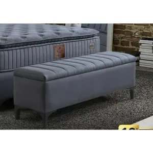 Bancă Black Line, gri - 140x35x45 cm, cu ladă de depozitare, catifea premium