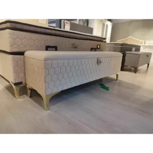 Bancă cu ladă de depozitare Petek, catifea premium, 140x34x45 cm, crem