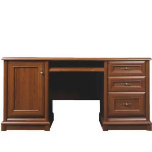 Birou Sonata, stil clasic, mânere metalice, cadru MDF, PAL laminat, 158x77x68 cm, Castan