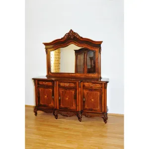 Bufet Milly cu 3 uși din lemn masiv fag, panel și MDF, furniruit cu furnir de nuc, 173x58,5x95,3 cm