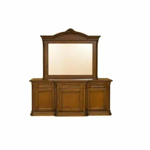 Bufet Sofia cu 3 uși și oglindă din lemn masiv fag, panel și MDF, furniruit cu furnir de nuc, 188,5x58x88 cm