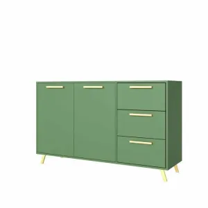 Comodă Bali 2, 2 uși și 3 sertare, design modern, PAL melaminat, 140x41x86 cm, verde