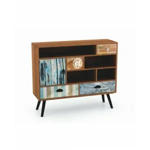Comodă Mezo KM3, design modern-retro, PAL laminat, 93x29x80 cm, multicolor