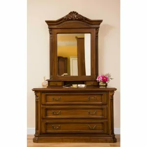 Comodă Sonia, design clasic + finisaje premium, lemn masiv fag + MDF furniruit, 118x51.5x83.5 cm, nuc