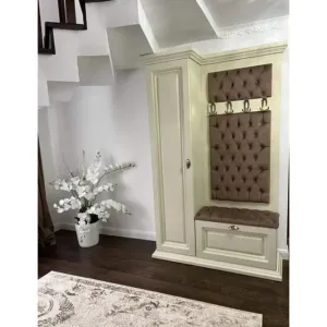 Cuier Tapitat Cristina, un dulap lateral, rafturi multiple, structură MDF, design personalizabil, 130x40x210 cm, Culoare personalizabilă