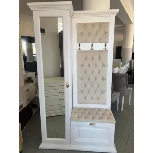 Cuier Tapitat Cristina, un dulap cu oglindă, spațiu depozitare integrat, structură MDF, design personalizabil, 110x40x210 cm, Culoare personalizabilă