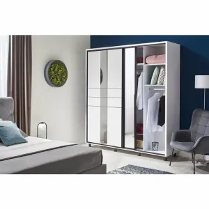 Dormitor Rio - alb, set complet cu pat 160x200 cm, dulap spațios, 2 noptiere și comoda, PAL melaminat