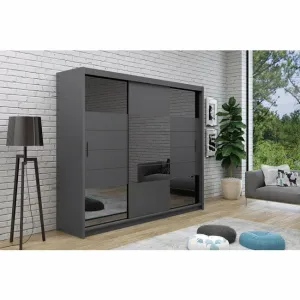 Dulap Aruba 2 cu uși culisante, oglindă mare + design modern, PAL melaminat, 250x61x215 cm, grafit