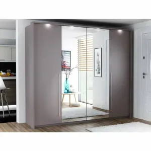 Dulap Brema cu usi glisante si oglinda din PAL, 255x65x219 cm, lava