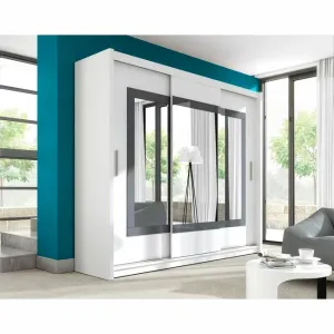 Dulap Preston dulap cu usi culisante din pal melaminat cu feronerie de calitate și compartimentare practică, 250x61x215 cm, alb