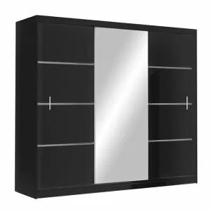 Dulap Vista, sistem glisant + spațiu generos, PAL melaminat, 250x61x215 cm, negru