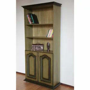 Etajeră, cu rafturi deschise, din lemn masiv, 96x36x200 cm, verde antichizat