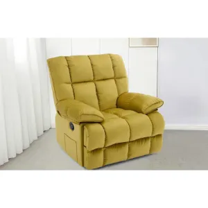 Fotoliu Recliner Puffy, funcție rabatabilă, suport picioare integrat, tapițerie textilă premium, 100x106x107 cm, Muștar