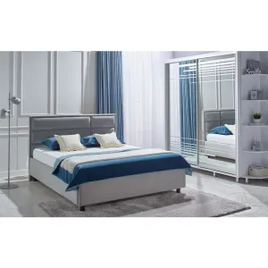 Pat Amigo, gri - 120/200 cm, design modern, somieră rabatabilă, ladă depozitare integrată, tapițerie catifelată