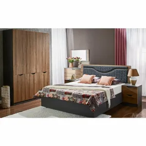 Pat Happy, nuc - 160/200 cm, cu spațiu de depozitare, tapițat cu stofă, PAL și MDF