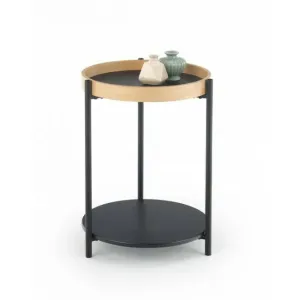 Măsuță cafea Rolo rotundă, design elegant, PAL melaminat și metal, 44x55 cm, stejar/negru