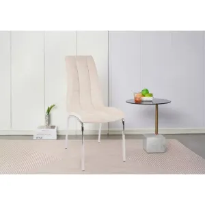 Scaun Lora, design modern, tapițerie catifea premium, picioare aluminiu, 58x42x103 cm, Bej