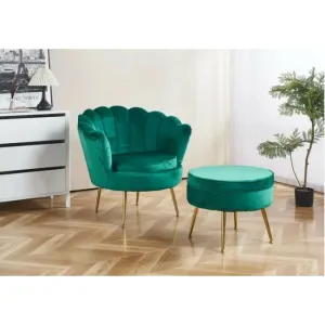 Set fotoliu și măsuță Ariel, catifea, 79x77x77 cm, verde