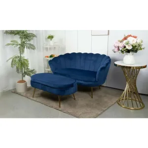 Set fotoliu și măsuță Ariel XXL, catifea, canapea 130x77x83 cm, măsuță 99x44,5x40 cm, albastru