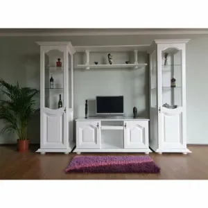 Set mobilă sufragerie Tip 1, cu spații de depozitare multiple, din PAL, 270x60x210 cm, alb cretă