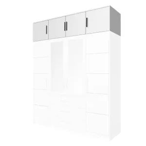 Suprapozabil Bali D4, design modern, placă laminată, 3 uși, rafturi multiple, compatibil dulap Bali, 196x58x45 cm, Alb