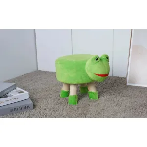 Taburet copii Broscuta, design amuzant cu structură din lemn, 38x28x28 cm, verde