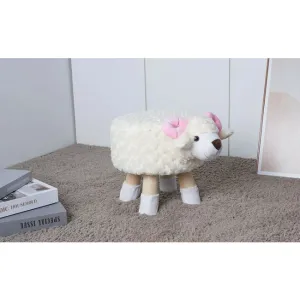 Taburet copii Oita, confortabil cu structură din lemn și tapițerie moale, 38x28x28 cm, alb