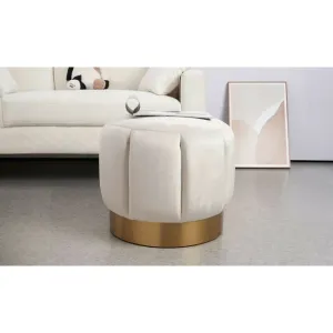 Taburet Pufa, design modern cu bază aurie, tapițerie catifelată, 50x50x46 cm, bej