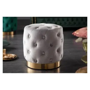 Taburet Velvet, catifea premium cu bază metalică, 37x37x38 cm, gri