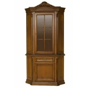 Vitrină colț Sonia, lemn masiv premium, design clasic, finisaj personalizabil, spații depozitare, 119x74x143 cm, Natural