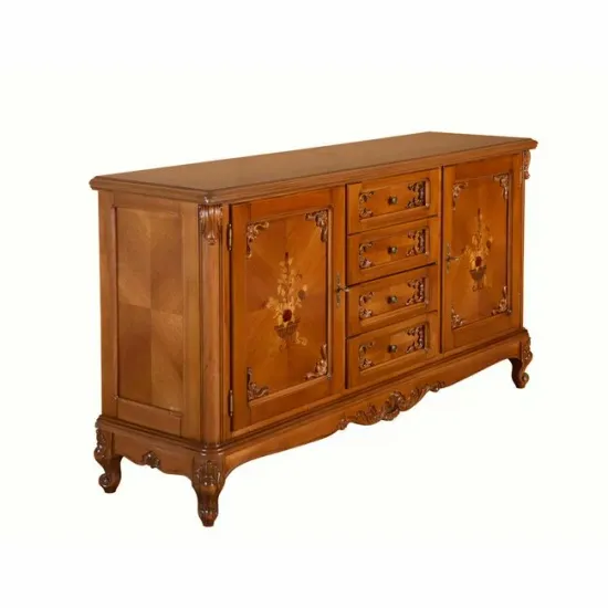 Bufet 2 uși și 4 sertare Principesa, compartimentare practică, lemn masiv paltin + MDF furniruit, 177.5x54x90 cm, nuc picture - 2