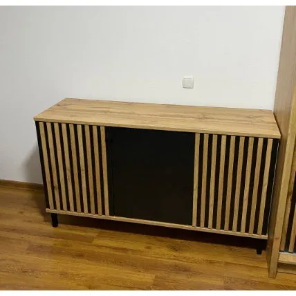 Comodă London 3D, 3 uși spațioase, design minimalist, PAL melaminat, 150x45x85 cm, negru picture - 3