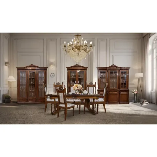 Cristalier Sonia cu 3 uși din lemn masiv fag, panel și MDF, furniruit cu furnir de nuc, 178x45,5x220 cm picture - 4
