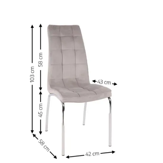 Scaun Lora, design modern, tapițerie catifea premium, picioare aluminiu, 58x42x103 cm, Gri picture - 4