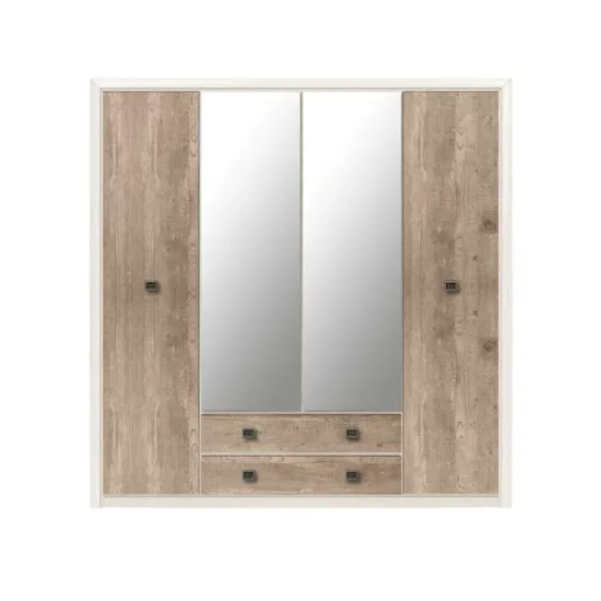 Set Dormitor Koen II, mobilier modular complet, pat 160x200 cm, dulap 4 uși, comodă și noptiere, MDF + PAL, Pin Arizona/Stejar Nava picture - 3