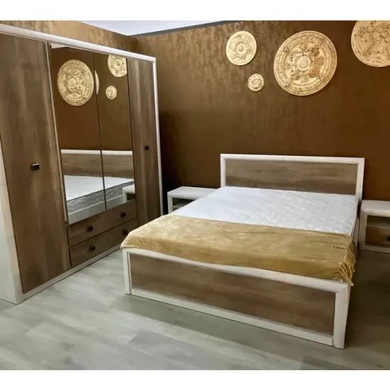 Set Dormitor Koen II, mobilier modular complet, pat 160x200 cm, dulap 4 uși, comodă și noptiere, MDF + PAL, Pin Arizona/Stejar Nava picture - 8