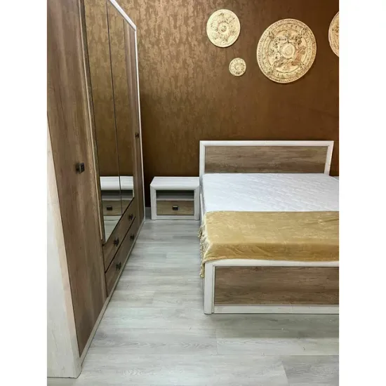 Set Dormitor Koen II, mobilier modular complet, pat 160x200 cm, dulap 4 uși, comodă și noptiere, MDF + PAL, Pin Arizona/Stejar Nava picture - 10