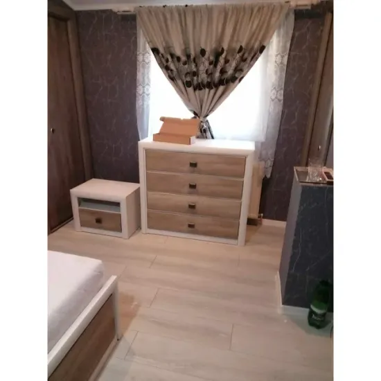 Set Dormitor Koen II, mobilier modular complet, pat 160x200 cm, dulap 4 uși, comodă și noptiere, MDF + PAL, Pin Arizona/Stejar Nava picture - 12