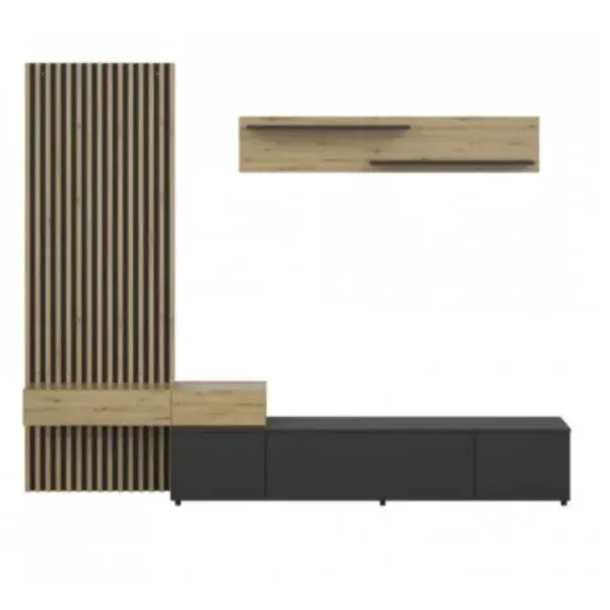 Set mobilă living Rebeca Plus cu riflaj, 250x43x200 cm, PAL 16 mm, stejar alb, stil modern picture - 6