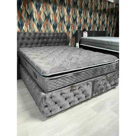 Set Pat Chester + Saltea Raysa Premium, culoare personalizabila - 160x200 cm, ladă depozitare, somieră metalică fixă, tapițerie catifea baby face picture - 10