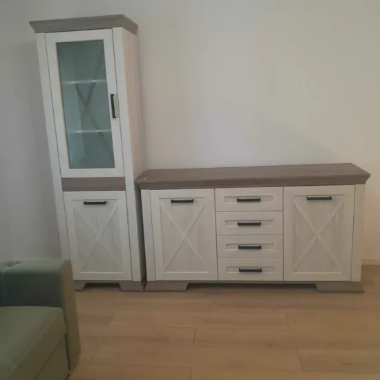 Vitrină Marsel REG1D1W, 1 ușă plină și 1 vitrată, MDF și PAL, 68x45x205 cm, alb frasin picture - 2