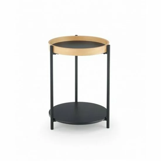 Măsuță cafea Rolo rotundă, design elegant, PAL melaminat și metal, 44x55 cm, stejar/negru picture - 2