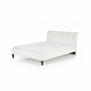 Pat Samara, stil elegant, piele ecologică și lemn masiv, 160x200 cm, alb