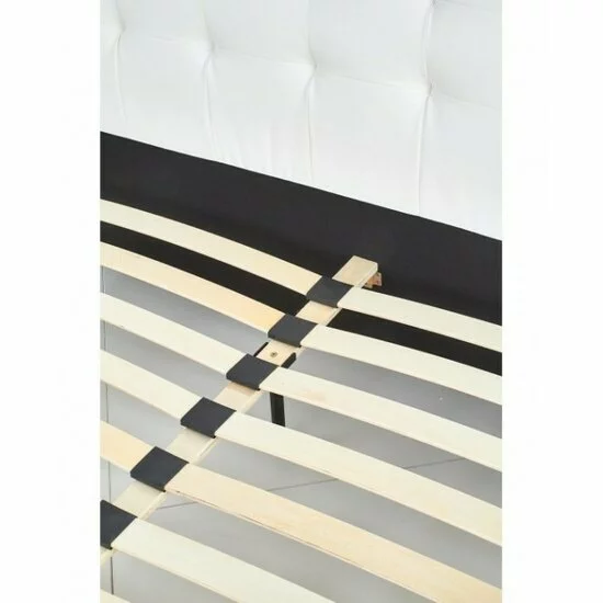 Pat Samara, stil elegant, piele ecologică și lemn masiv, 160x200 cm, alb picture - 6