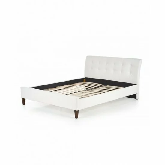 Pat Samara, stil elegant, piele ecologică și lemn masiv, 160x200 cm, alb picture - 5