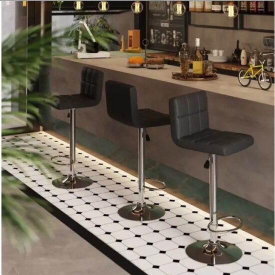 Scaun bar Joly, design minimalist, bază metalică rotativă, reglaj înălțime, eco-piele premium, Negru picture - 3