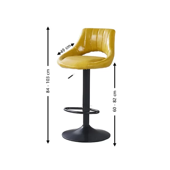 Scaun bar Lary, reglabil pe înălțime, design ergonomic, tapițerie eco-piele, 45x49x84-103 cm, Galben picture - 2
